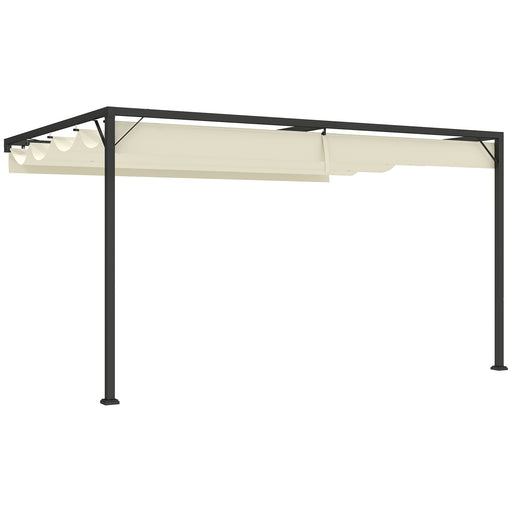 Cream White 4 x 3m Wall Mounted Pergola with Retractable Canopy by Outsunny