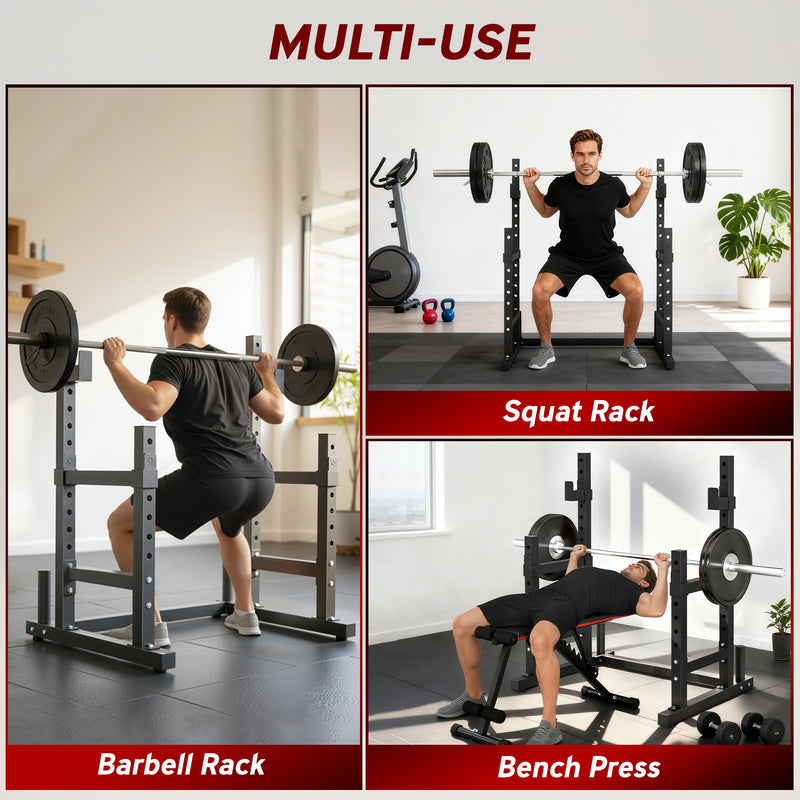 Adjustable Squat Rack for Safe Home Strength Training with Weight Plate Storage Black AOSOM