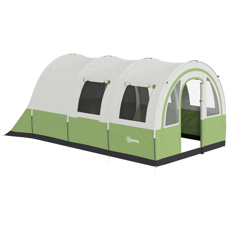 6 Person Family Tunnel Tent with Separate Bedroom and Living Area for Camping Cream and Green