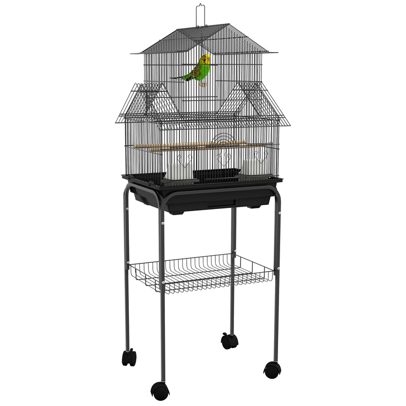Tall Metal Bird Cage with Swing Perch and Tray for Budgies Finches Canaries, Black