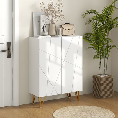 Slim Shoe Storage Cabinet With Adjustable Shelves Fits Up To 20 Pairs Of Shoes, White