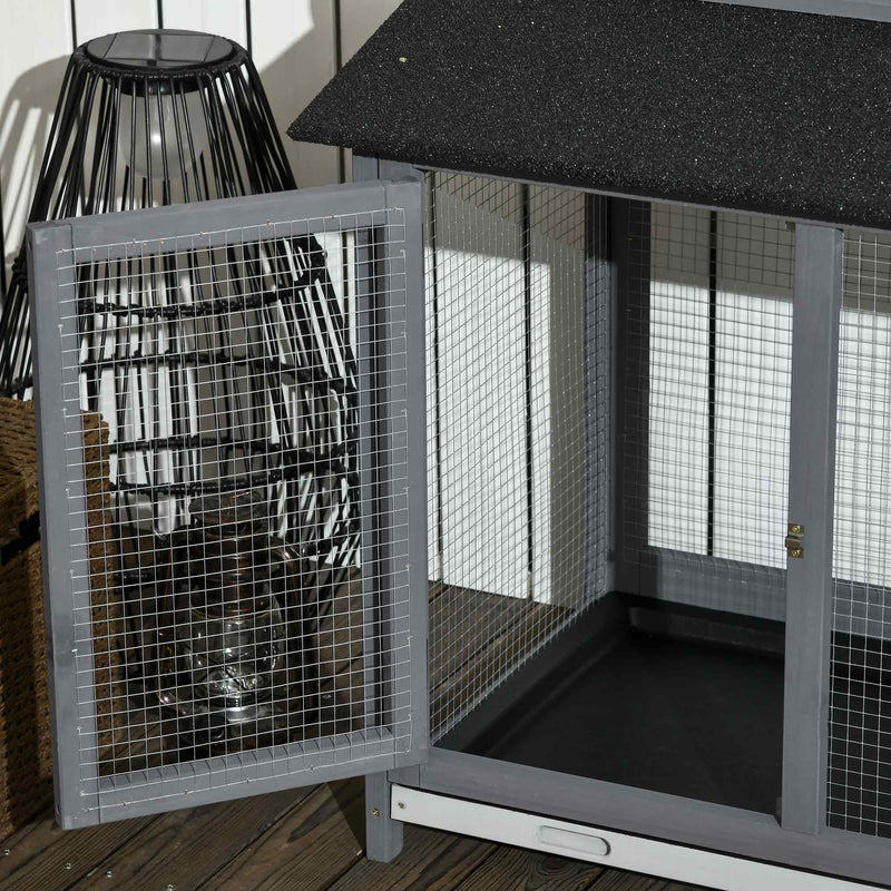 Large 2-Tier Rabbit Hutch with Double Side Runs Plastic Tray and Ramp Light Grey by PawHut