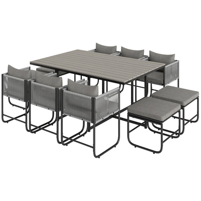 10 Seater Rattan Cube Patio Dining Set With Cushions Grey by Outsunny