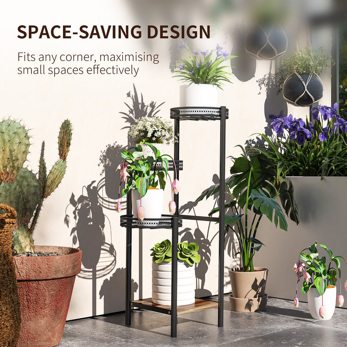 Black Four Tier Steel Plant Stand for Indoor and Outdoor Use by Outsunny
