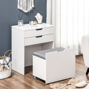Dressing Table with Flip Up Mirror Drawer and Storage Stool for Bedroom or Lounge White