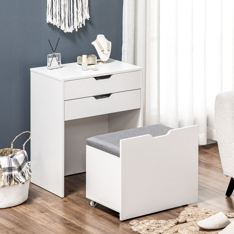Dressing Table with Flip Up Mirror Drawer and Storage Stool for Bedroom or Lounge White