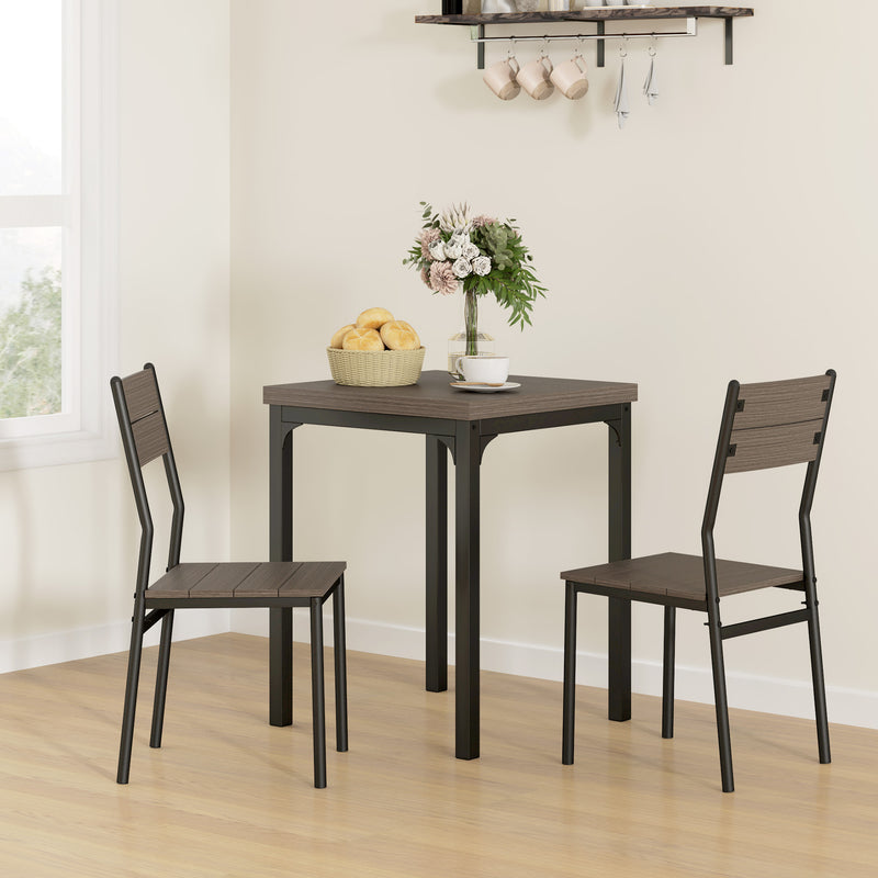 Three Piece Compact Dining Set with Grey Wood Grain Finish by HOMCOM