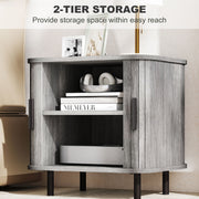 Nordic Bedside Table with Sliding Roller Doors and Metal Legs for Bedroom Grey