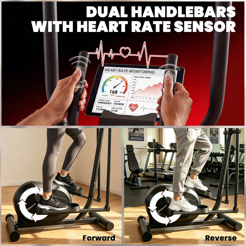 Elliptical Cross Trainer for Quiet Home Workouts with App Connectivity and 8 Resistance Levels Grey