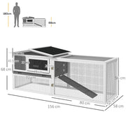 Outdoor Wooden Rabbit Hutch With Run and Sliding Tray Ideal for Guinea Pigs and Bunnies Grey