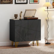 Modern High Gloss Sideboard With Hairpin Legs For Stylish Living Rooms, Black