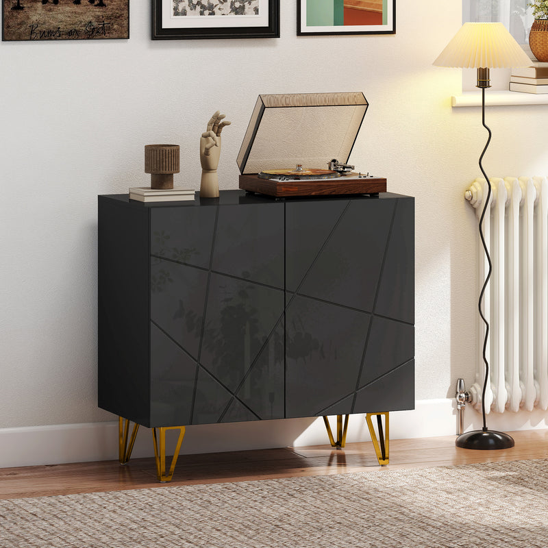 Modern High Gloss Sideboard With Hairpin Legs For Stylish Living Rooms, Black