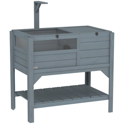 Grey Wooden Tortoise House with Shelter Run Shelf Lamp Holder and Tray by PawHut