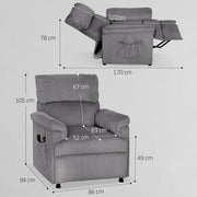 Electric Massage Recliner Chair with Corduroy Upholstery for Home Comfort Grey
