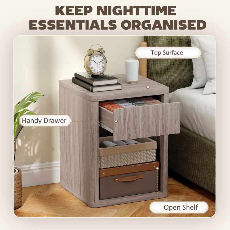 Bedside Tables Set of 2 with Drawer and Shelf for Organised Bedroom Storage Grey AOSOM