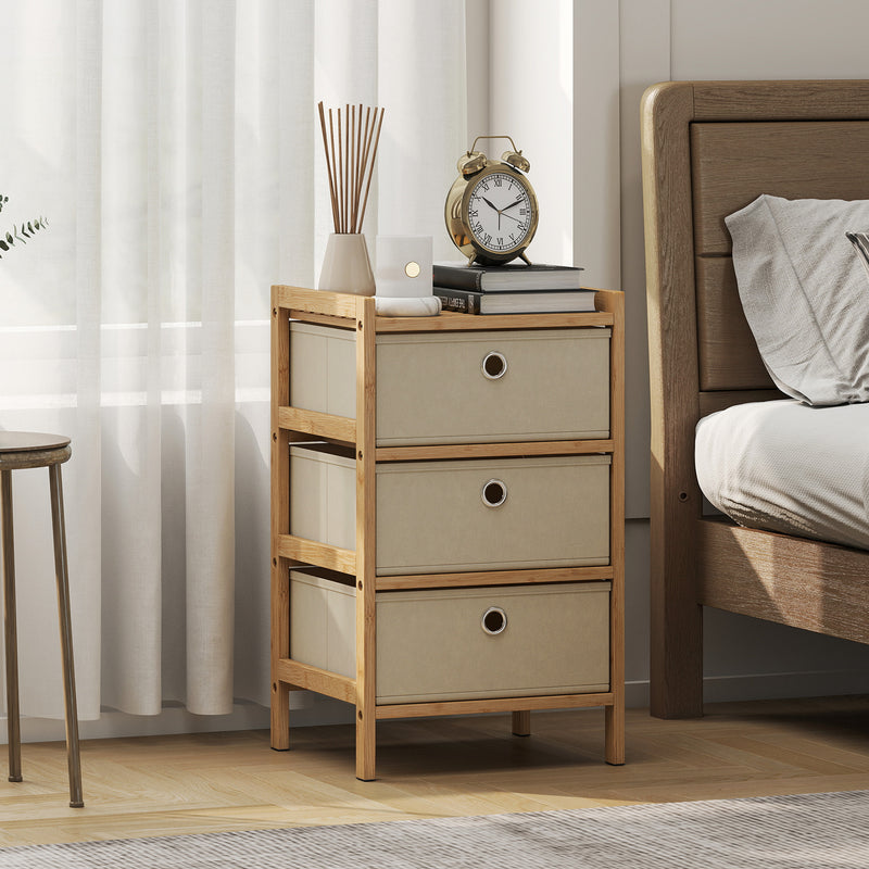 Slim Chest of Drawers for Small Bedroom Storage with Bamboo Frame and Fabric Drawers Natural AOSOM