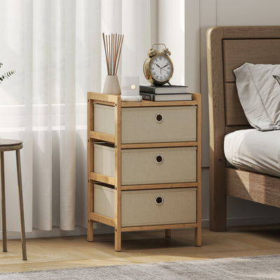 Slim Chest of Drawers for Small Bedroom Storage with Bamboo Frame and Fabric Drawers Natural AOSOM