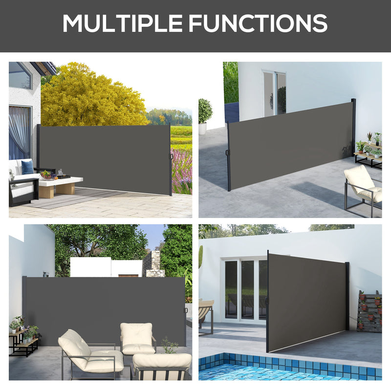 Dark Grey Retractable Garden Side Awning 400 x 180cm for Privacy on Patio or Balcony