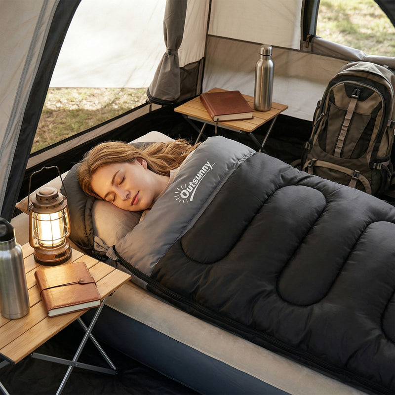 Sleeping Bag for Camping with Warm Hollow Cotton Fill and Blanket Zip Design Black