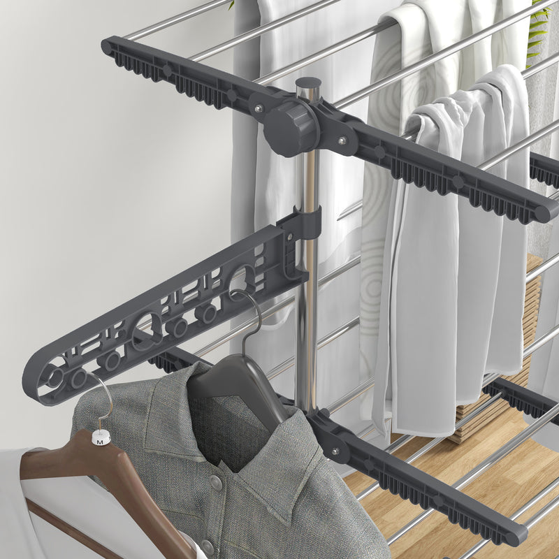 Foldable Clothes Drying Rack with Side Arms and Wheels for Indoor Use, Grey