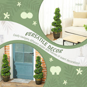 Set of 2 Artificial Boxwood Spiral Topiary Trees with Lavender in Pots 90cm for Indoor Outdoor Decor