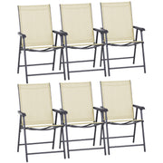 Set of 6 Folding Garden Chairs in Beige for Outdoor Dining or Patio Seating