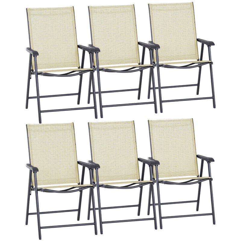 Set of 6 Folding Garden Chairs in Beige for Outdoor Dining or Patio Seating