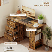 Computer Desk with Drawers and 3 Storage Shelves for Home Office Workstation, Rustic Brown