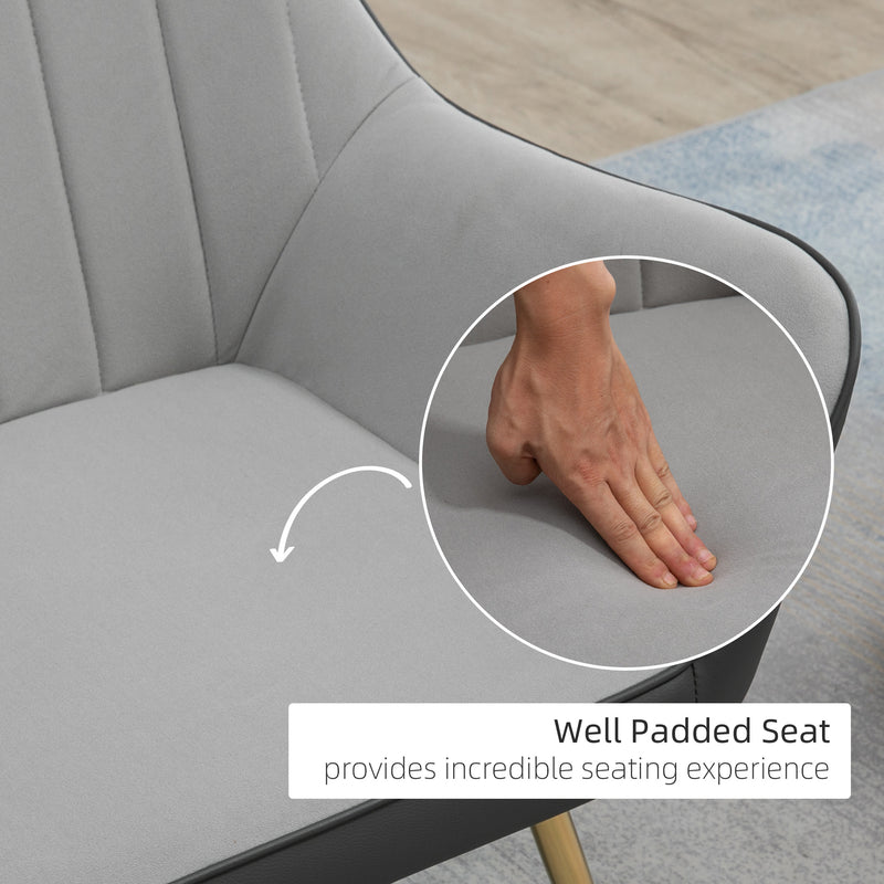 Set of 2 Modern Velvet Armchairs with Gold Legs Ideal for Living Room or Bedroom Light Grey