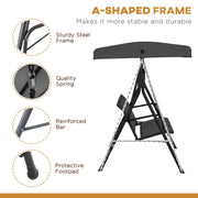 Black Three Seater Garden Swing Chair With Adjustable Canopy For Shaded Outdoor Comfort