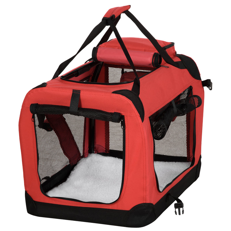 Foldable Soft Pet Carrier for Small Dogs and Cats with Mesh Windows and Storage Bags, Red