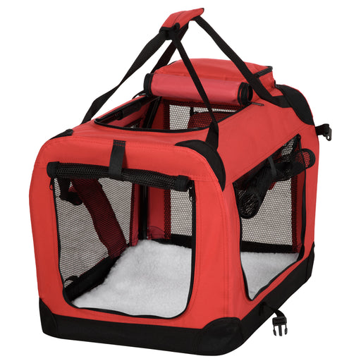 Foldable Soft Pet Carrier for Small Dogs and Cats with Mesh Windows and Storage Bags, Red