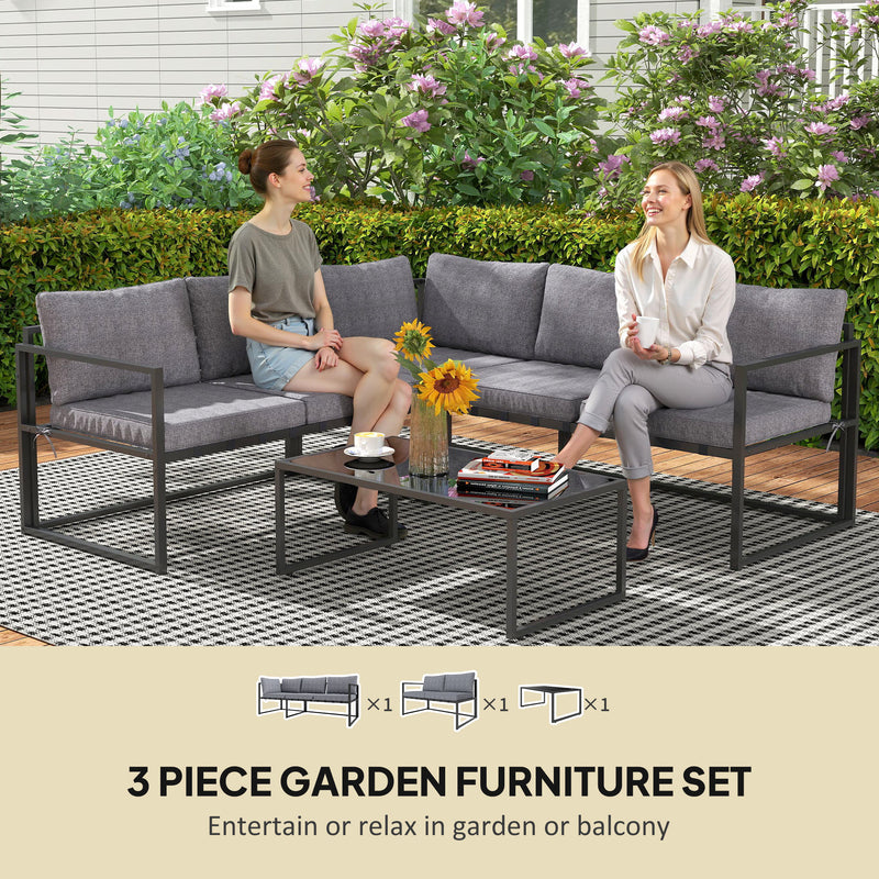 Grey 3 Piece L Shaped Garden Furniture Set with Cushions by Outsunny