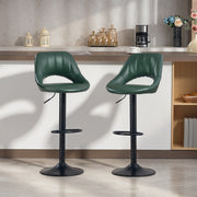 Set of 2 Adjustable Faux Leather Swivel Bar Stools with Footrest for Kitchen Island Dark Green
