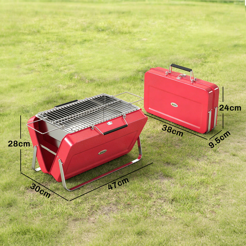 Portable Charcoal BBQ Grill for Outdoor Cooking & Camping with Carry Handles Red Outsunny
