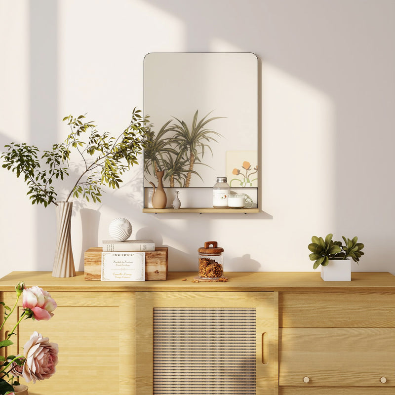 Wall Mounted Mirror with Storage Shelf Ideal for Hallway or Bathroom Use Black AOSOM
