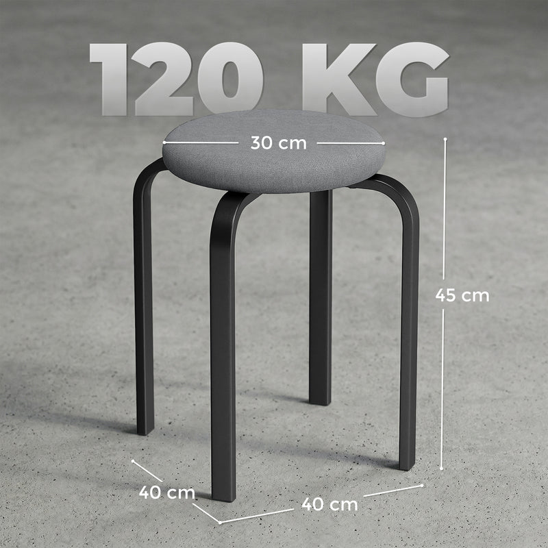 Stackable Stools Set of 4 for Extra Seating with Padded Cushions No Assembly Dark Grey Homcom