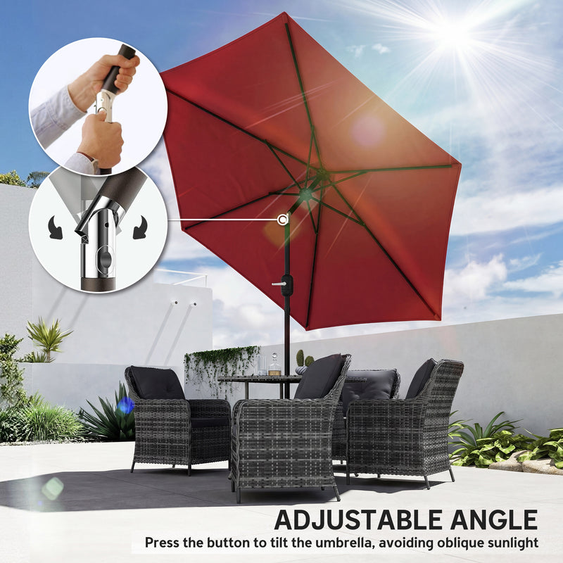 Wine Red Garden Parasol with Tilt and Crank, Sun Protection and UPF30+ Shade Outsunny