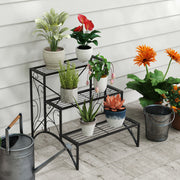 Black 3 Tier Metal Plant Stand for Indoor and Outdoor with Vintage Ladder Design by Outsunny