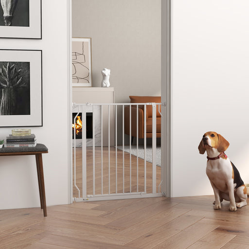 Extra Wide Dog Safety Gate with Easy Walkthrough Door for Stairs and Hallways White
