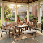 7 Piece Garden Furniture Set for Outdoor Relaxing with Cushions, Khaki & Dark Grey