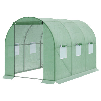 Walk In Polytunnel Greenhouse With Roll Up Door And Vent Windows For Garden Use Green