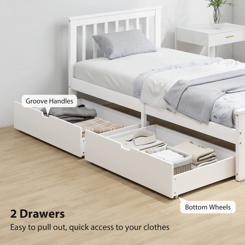 Wooden Single Bed Frame with Storage Drawers Ideal for Kids or Guest Rooms White