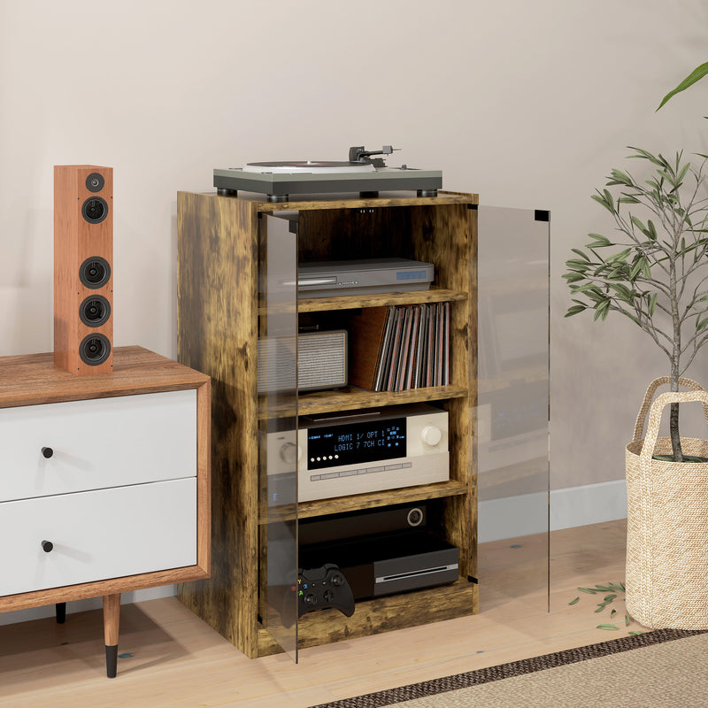 Media Storage Stand with Adjustable Shelves and Glass Doors for Tidy Living Rooms
