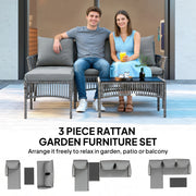 Small Rattan Garden Sofa Set with Loveseat Chaise and Coffee Table for Relaxing Outdoors, Dark Grey Outsunny