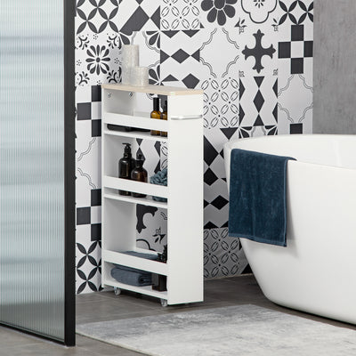 Slim Bathroom Storage Trolley with Wheels for Small Spaces White Kleankin