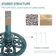 Garden Bird Bath Feeder Stand with Scallop Design and Vintage Finish for Outdoors, Green