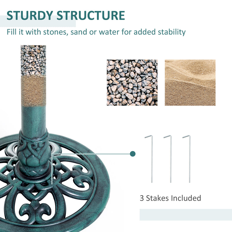 Garden Bird Bath Feeder Stand with Scallop Design and Vintage Finish for Outdoors, Green