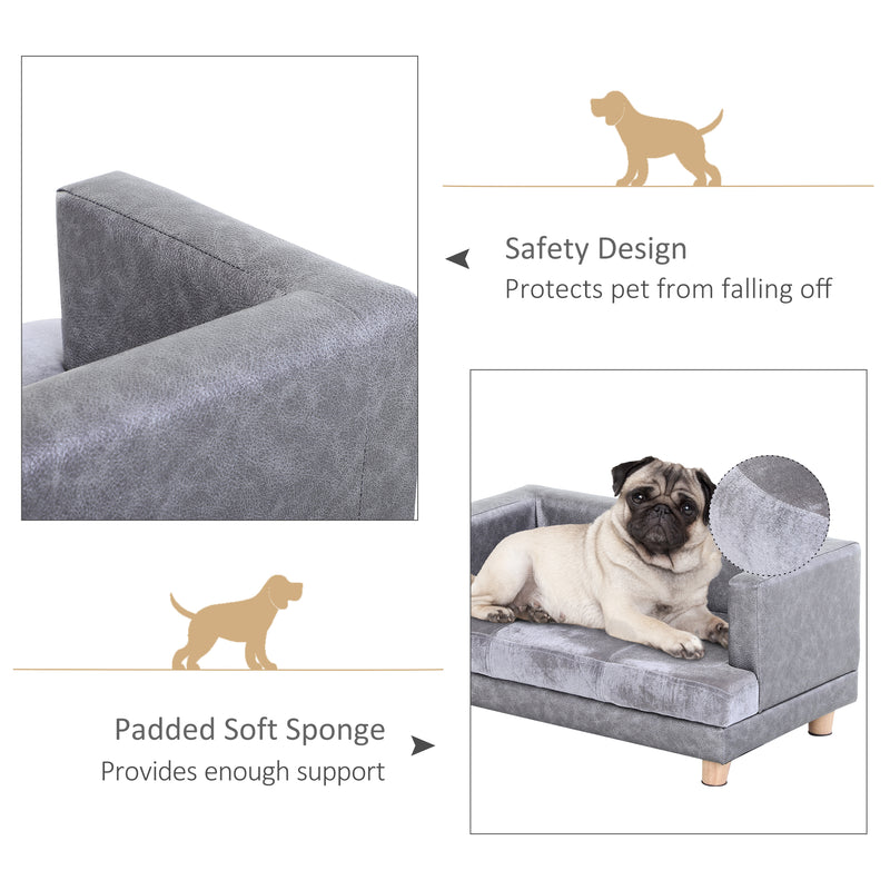 Elevated Dog Sofa Bed with Soft Cushion and Anti Slip Legs for Small Pets Grey