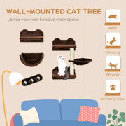 Wall Mounted Cat Shelves with Hammock Nest and Scratching Post for Climbing Fun Brown